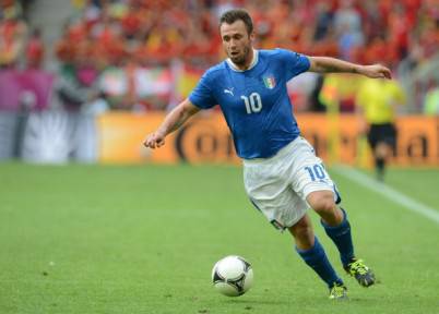 Italian forward Antonio Cassano controls