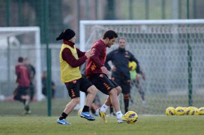 La Roma in allenamento a Trigoria