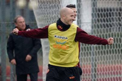 La As Roma in allenamento