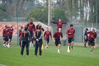 La Roma in allenamento a Trigoria