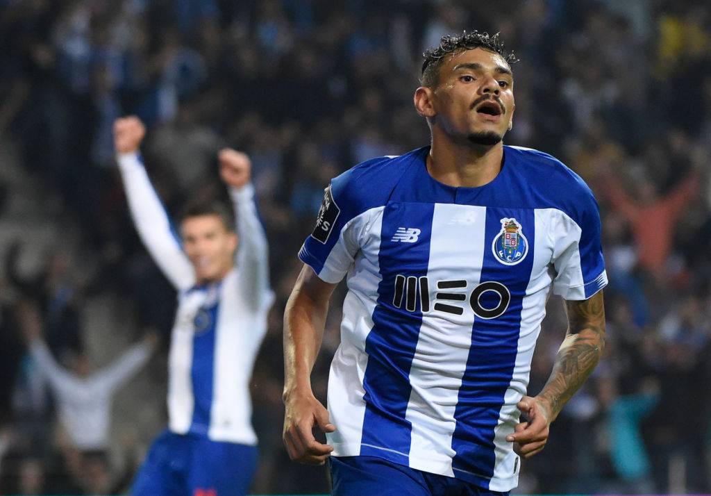 FC Porto's Brazilian forward Tiquinho celebrates after scoring a goal during the Portuguese league football match between FC Porto and FC Famalicao at the Dragao stadium in Porto on October 27, 2019. (Photo by MIGUEL RIOPA / AFP) (Photo by MIGUEL RIOPA/AFP via Getty Images)