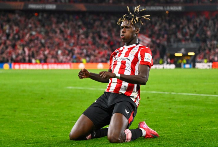 Un esultante Nico Williams, esterno spagnolo dell'Athletic Bilbao 