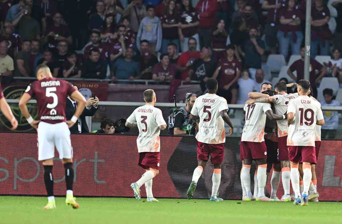 Torino-Roma, esultanza dopo il goal di Saelemaekers