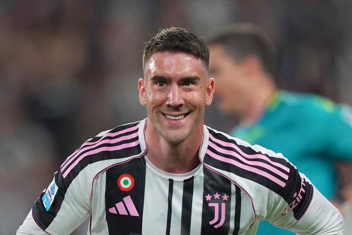 Vlahovic sorridente dopo il gol all'Udinese di domenica sera