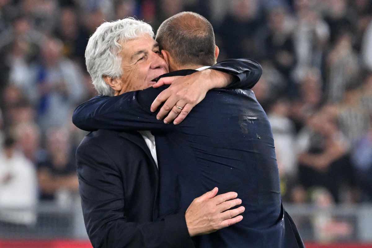 Gasperini abbraccia Allegri al termine della finale di Coppa Italia