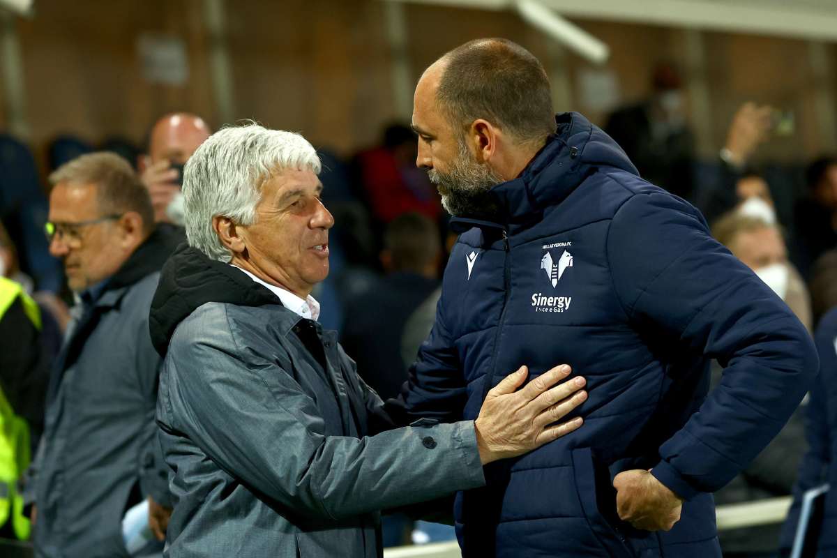 Gian Piero Gaperini con Igor Tudor, rispettivi allenatori di Roma e Juventus