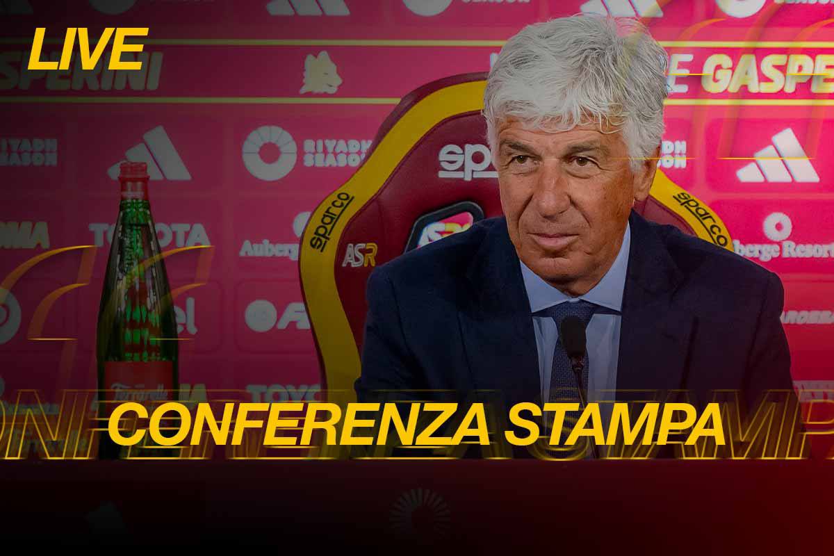 L'allenatore della Roma, Gian Piero Gasperini, in conferenza stampa