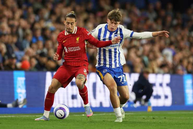 Tsimikas protegge il pallone dall'attacco avversario