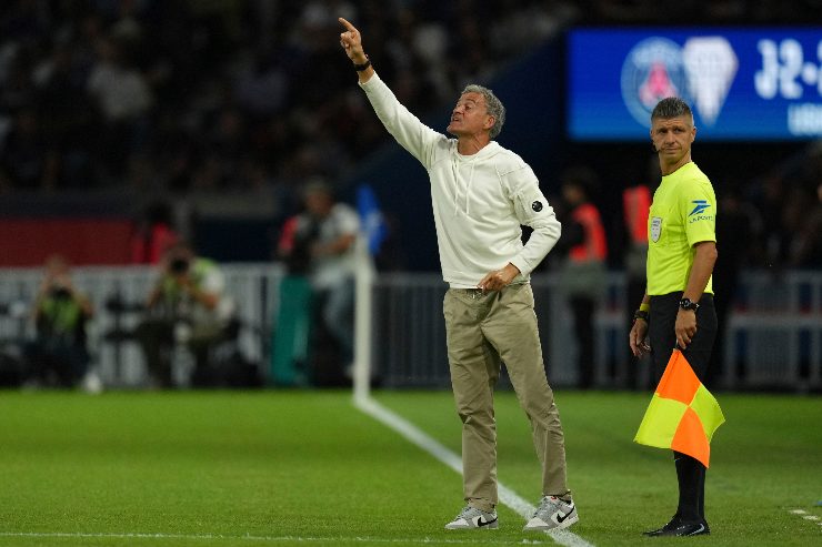 L'allenatore del PSG, Luis Enrique, dà indicazioni in panchina