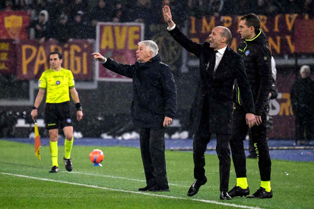 Gasperini e Allegri danno indicazioni durante Roma-Milan