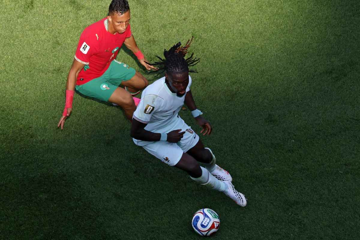 Manu Koné in azione durante Francia-Marocco